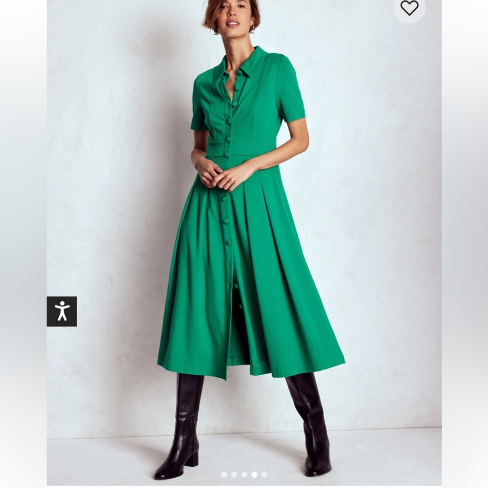 Boden Emerald Green Button-Front Midi Dress - Picture 4 of 13